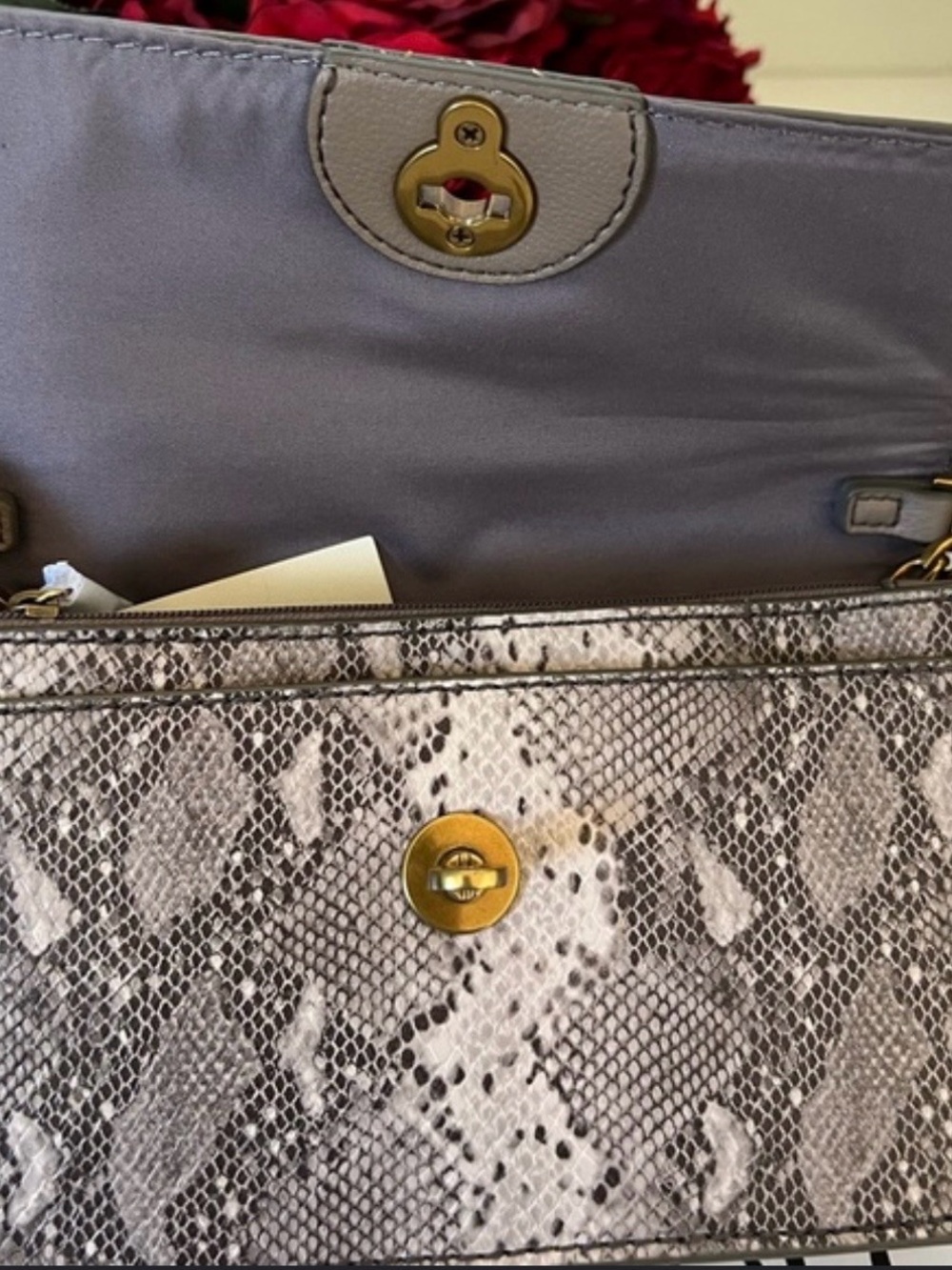 NWT Authentic Fossil Ainsley Snake-Print Clutch/Wallet w Detachable Chain - Picture 10 of 16